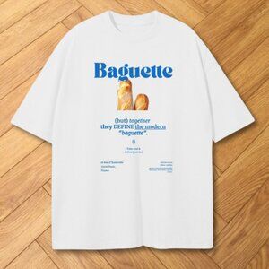 White Baguette French Bread Typography Aesthetic Graphic Tee